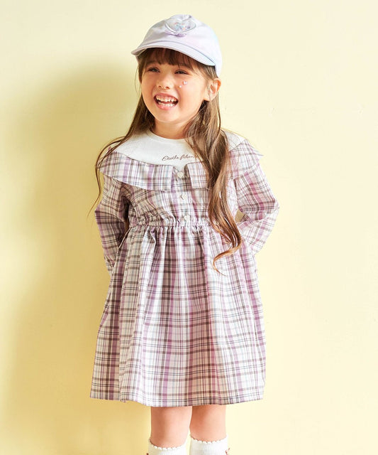 Japanese children's clothing aF#a325 checkered patchwork dress 110-150cm girls summer dresses 
