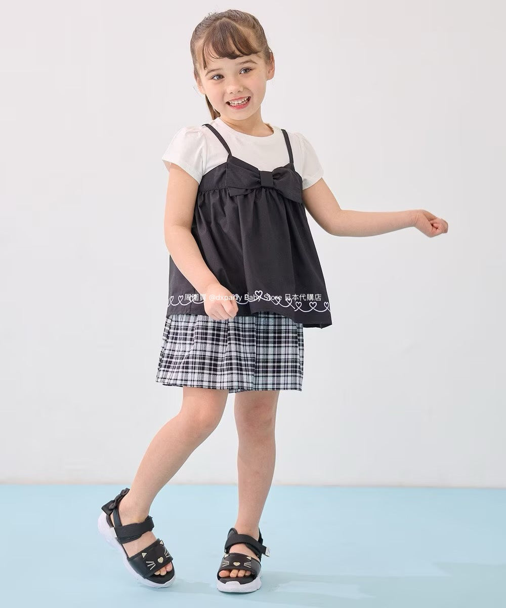 Japanese children's clothing aF#a325 Bowknot fake two-piece top 90-160cm girls summer TOPS 
