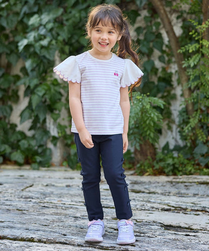 Japanese children's clothing aF#a325 lace sleeve top 100-150cm girls summer TOPS 