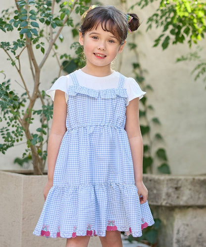Japanese children's clothing aF#a325 Fake two-piece cherry dress 100-150cm girls summer dresses