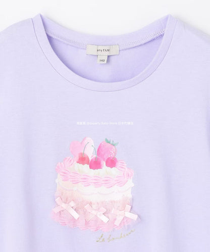 Japanese children's clothing aF#a325 lace sleeve cake print short-sleeved top 90-160cm girls summer TOPS 