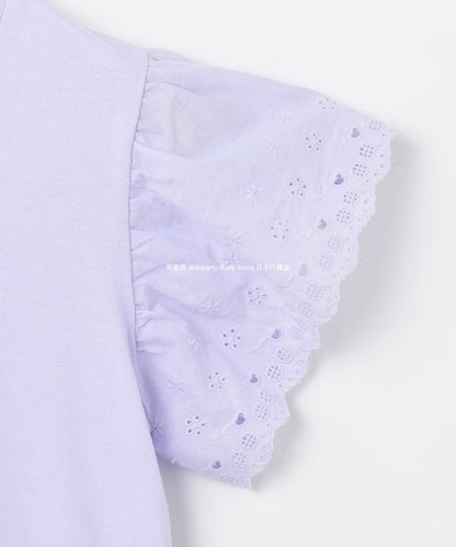 Japanese children's clothing aF#a325 lace sleeve cake print short-sleeved top 90-160cm girls summer TOPS 