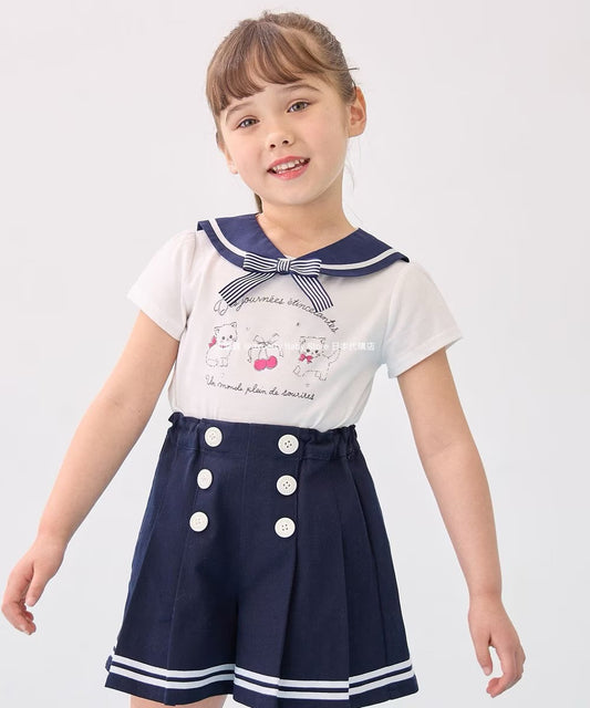 Japanese children's clothing aF#a325 sailor collar top 110-160cm girls summer TOPS 