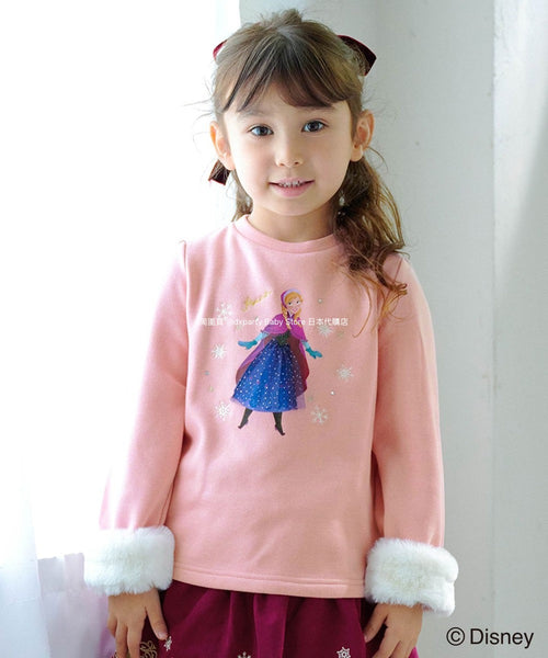 日本童裝 aF#a325 x FROZEN 毛毛雪袖上衣 90-140cm 女童款 冬季 TOPS