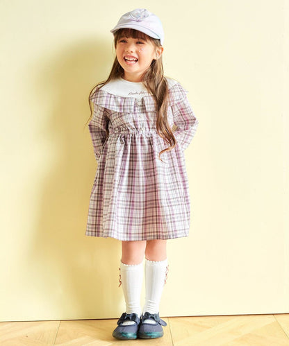 日本童裝 aF#a325 格仔拼接連身裙 110-150cm 女童款 夏季 DRESSES