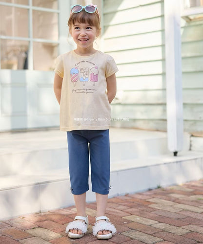 Japanese children's clothing aF#a325 printed short-sleeved top 90-160cm girls summer TOPS 