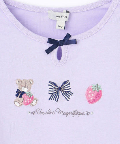 Japanese children's clothing aF#a325 cute embroidery pattern top 110-160cm girls summer TOPS 