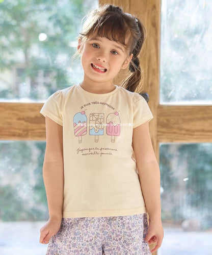 Japanese children's clothing aF#a325 printed short-sleeved top 90-160cm girls summer TOPS 
