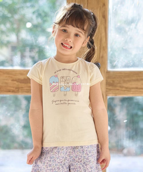 日本童裝 aF#a325 印花短袖上衣 90-160cm 女童款 夏季 TOPS