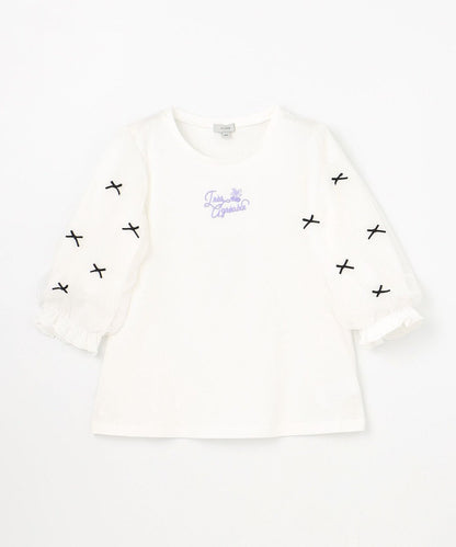 Japanese children's clothing aF#a325 Bow Puff Sleeve Top 110-160cm Girls Summer TOPS 