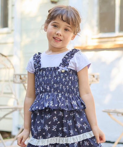 Japanese children's clothing aF#a325 floral two-piece suit 110-160cm girls summer TOPS 