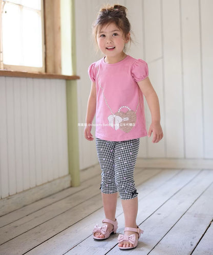 Japanese children's clothing aF#a325 printed short-sleeved top 90-160cm girls summer TOPS 