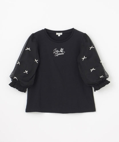 Japanese children's clothing aF#a325 Bow Puff Sleeve Top 110-160cm Girls Summer TOPS 