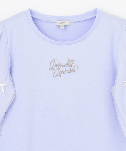 Japanese children's clothing aF#a325 Bow Puff Sleeve Top 110-160cm Girls Summer TOPS 