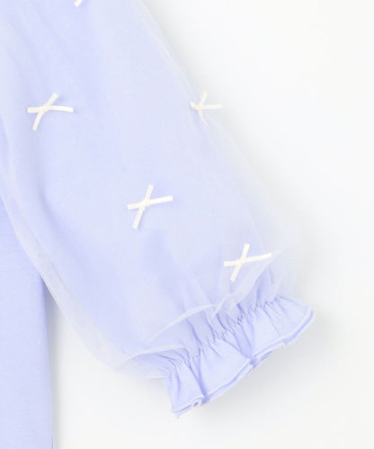 Japanese children's clothing aF#a325 Bow Puff Sleeve Top 110-160cm Girls Summer TOPS 