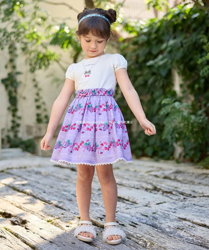 Japanese children's clothing aF#a325 necklace pattern short-sleeved top 90-160cm girls summer TOPS 