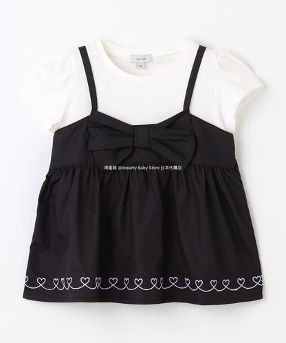 Japanese children's clothing aF#a325 Bowknot fake two-piece top 90-160cm girls summer TOPS 