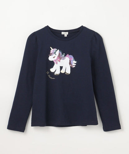 Japanese children's clothing aF#a325 double-sided sequined print top 100-140cm girls summer TOPS 