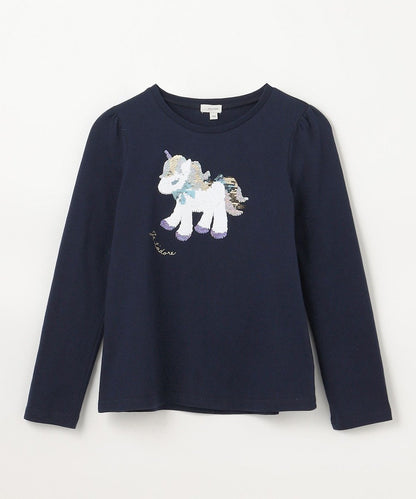 Japanese children's clothing aF#a325 double-sided sequined print top 100-140cm girls summer TOPS 