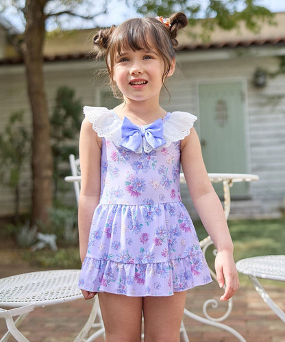 Japanese children's clothing aF#a325 UV protection lace pattern one-piece swimsuit 100-140cm girls summer play swimsuit special edition 