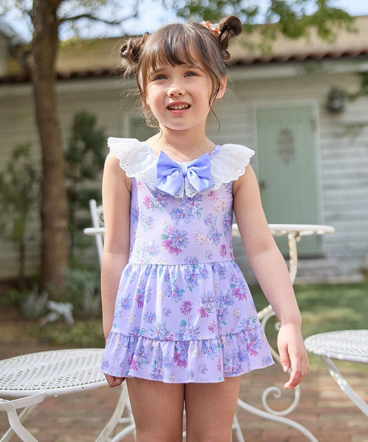 Japanese children's clothing aF#a325 UV protection lace pattern one-piece swimsuit 100-140cm girls summer play swimsuit special edition 