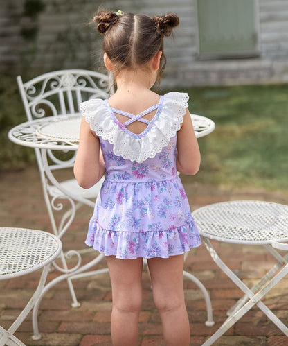 Japanese children's clothing aF#a325 UV protection lace pattern one-piece swimsuit 100-140cm girls summer play swimsuit special edition 