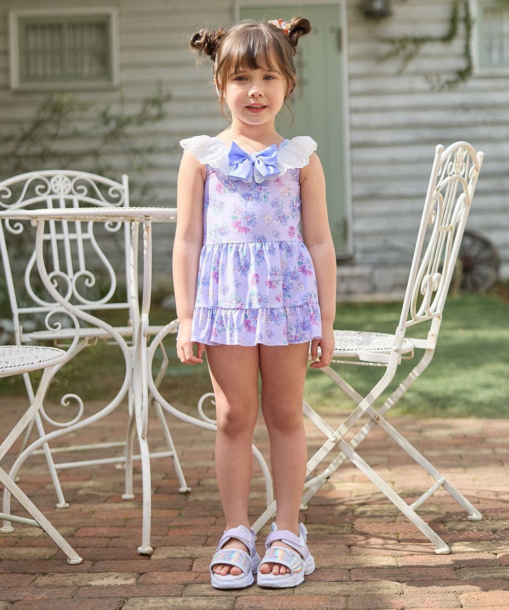 Japanese children's clothing aF#a325 UV protection lace pattern one-piece swimsuit 100-140cm girls summer play swimsuit special edition 