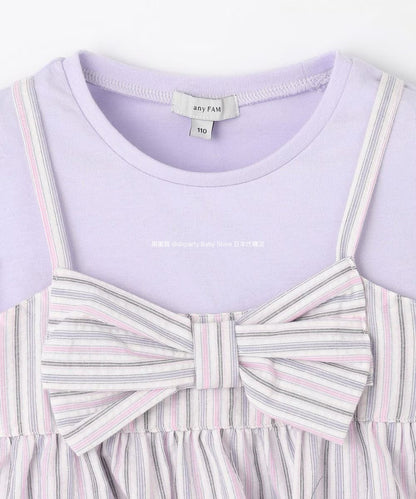 Japanese children's clothing aF#a325 Bowknot fake two-piece top 90-160cm girls summer TOPS 