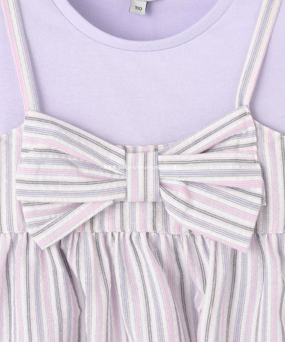 Japanese children's clothing aF#a325 Bowknot fake two-piece top 90-160cm girls summer TOPS 