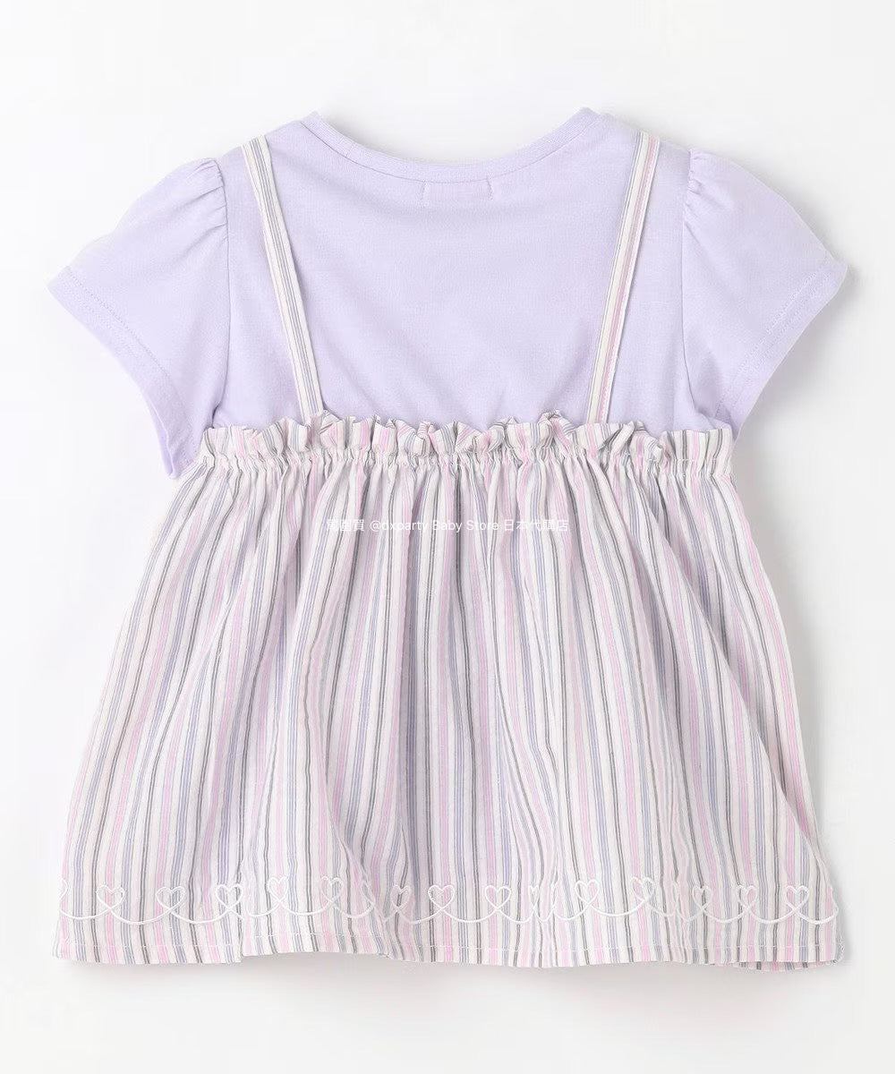 Japanese children's clothing aF#a325 Bowknot fake two-piece top 90-160cm girls summer TOPS 