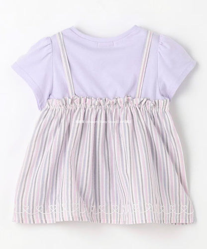 Japanese children's clothing aF#a325 Bowknot fake two-piece top 90-160cm girls summer TOPS 