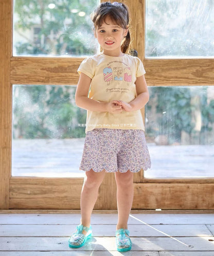 Japanese children's clothing aF#a325 printed short-sleeved top 90-160cm girls summer TOPS 