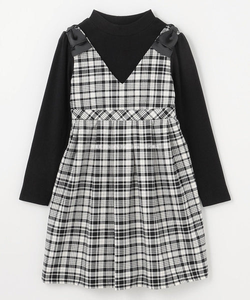 日本童裝 aF#a325 假兩件連身裙 110-160cm 女童款 冬季 DRESSES