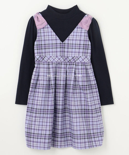 日本童裝 aF#a325 假兩件連身裙 110-160cm 女童款 冬季 DRESSES