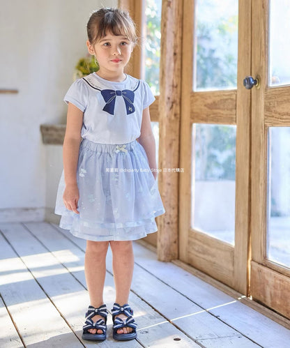 Japanese children's clothing aF#a325 bow tulle short skirt 110-150cm girls summer dresses 