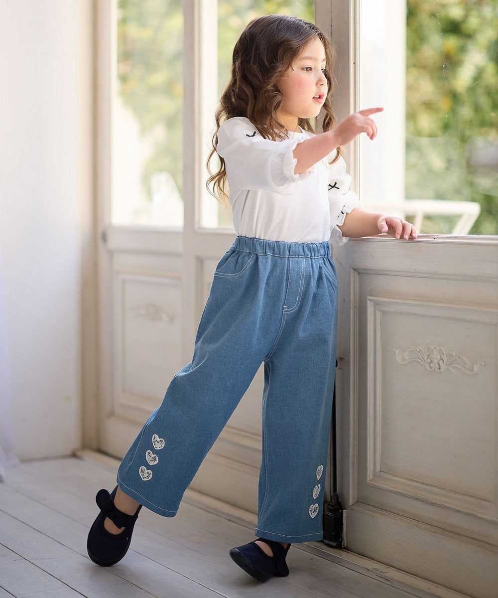 Japanese children's clothing aF#a325 Heart-shaped denim wide-leg pants 110-160cm girls' summer PANTS 