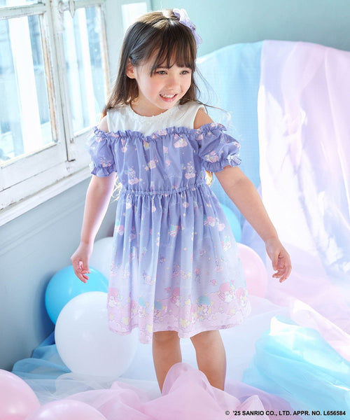 日本童裝 aF#a325 Little Twin Stars 露肩拼接連身裙 100-140cm 女童款 夏季 DRESSES