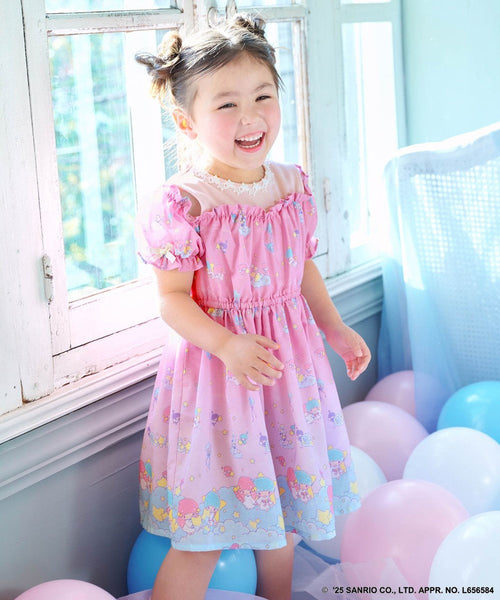 日本童裝 aF#a325 Little Twin Stars 露肩拼接連身裙 100-140cm 女童款 夏季 DRESSES