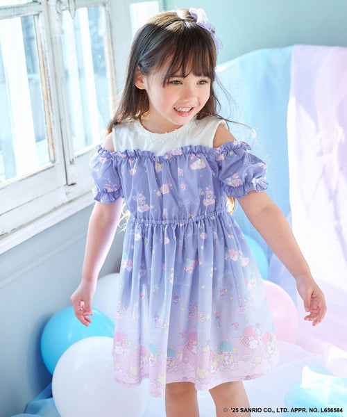 日本童裝 aF#a325 Little Twin Stars 露肩拼接連身裙 100-140cm 女童款 夏季 DRESSES