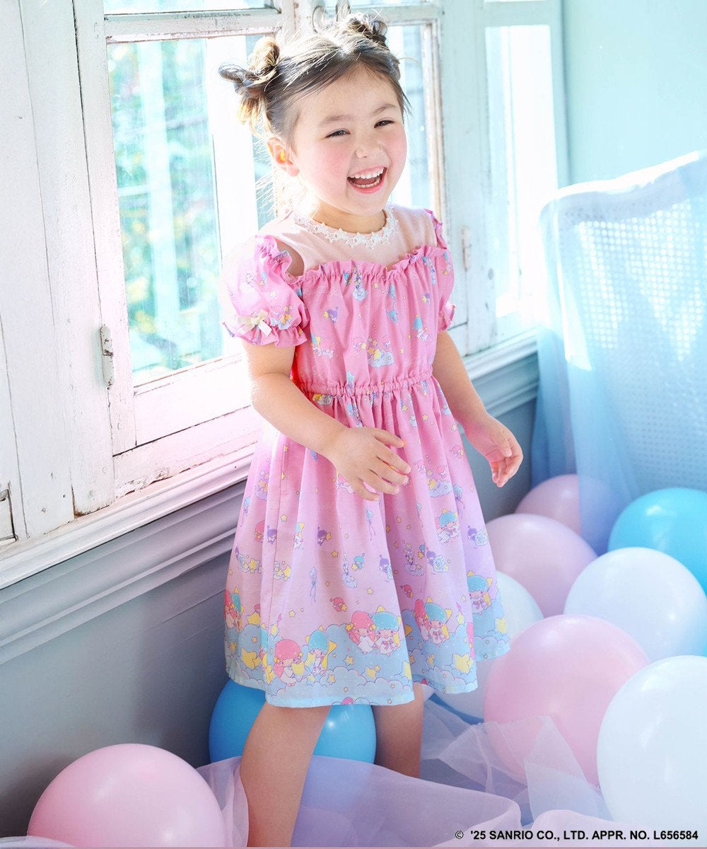 Japanese children's clothing aF#a325 Little Twin Stars off-the-shoulder patchwork dress 100-140cm girls summer dresses 