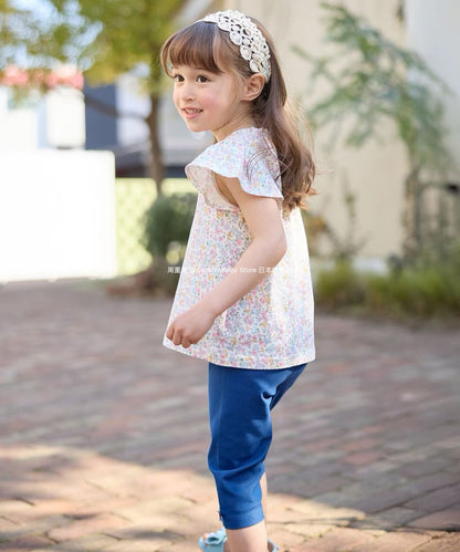 Japanese children's clothing aF#a325 floral short top 90-140cm girls summer TOPS 