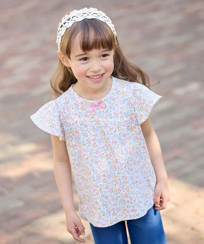 Japanese children's clothing aF#a325 floral short top 90-140cm girls summer TOPS 