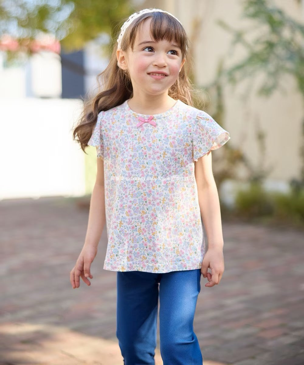 Japanese children's clothing aF#a325 floral short top 90-140cm girls summer TOPS 