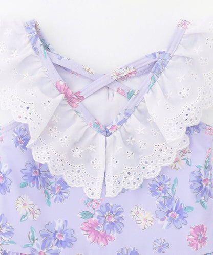 Japanese children's clothing aF#a325 UV protection lace pattern one-piece swimsuit 100-140cm girls summer play swimsuit special edition 