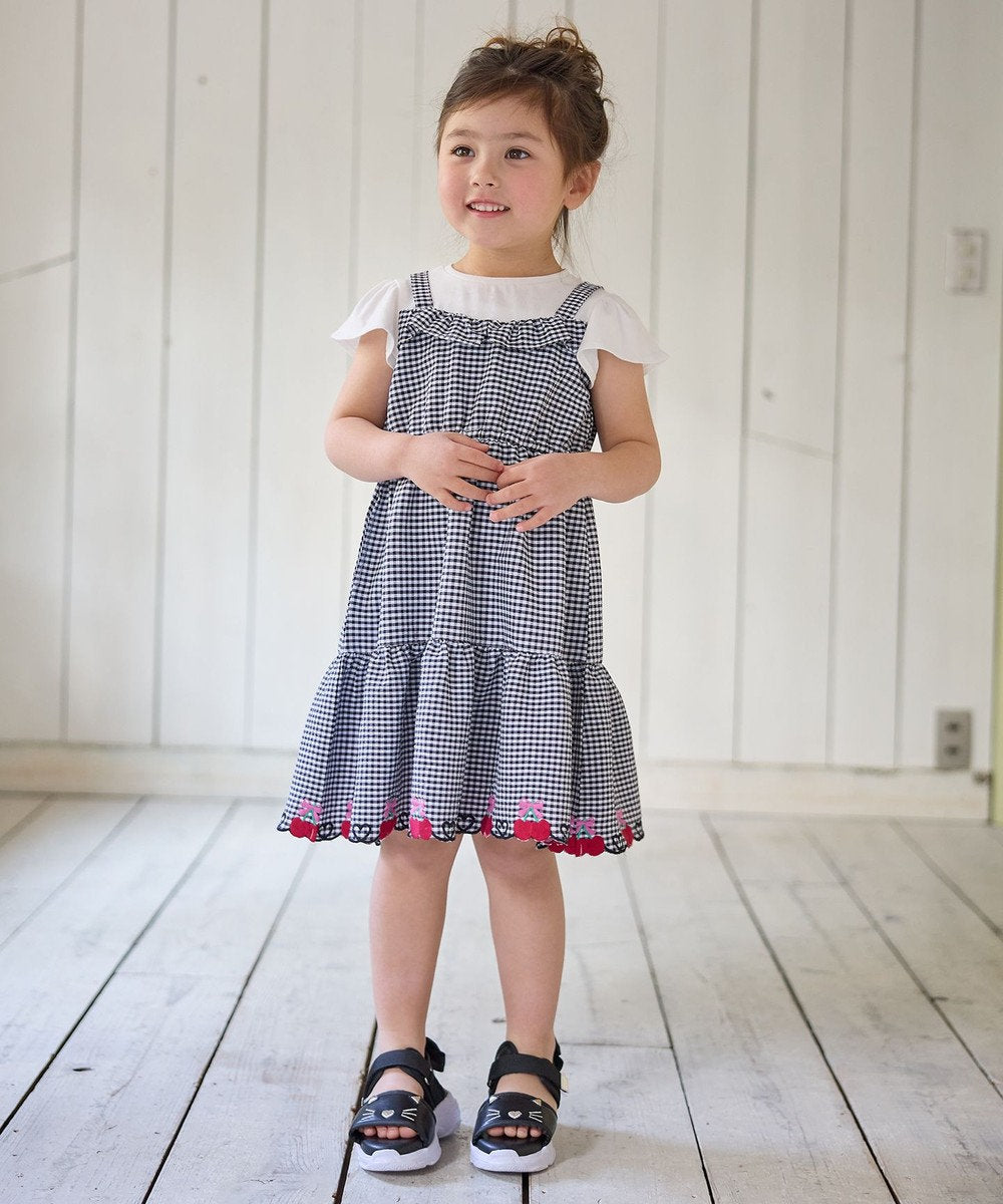 Japanese children's clothing aF#a325 Fake two-piece cherry dress 100-150cm girls summer dresses