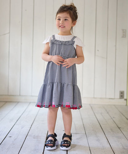 Japanese children's clothing aF#a325 Fake two-piece cherry dress 100-150cm girls summer dresses