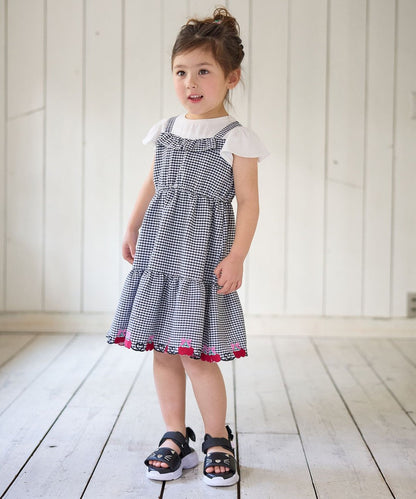 Japanese children's clothing aF#a325 Fake two-piece cherry dress 100-150cm girls summer dresses