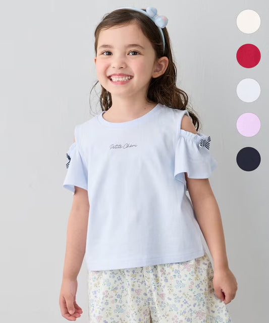 日本童裝 aF#a325 蝴蝶結露肩上衣 90-150cm 女童款 夏季  TOPS