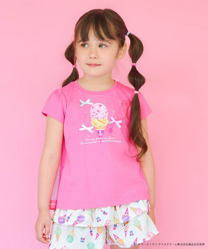 Japanese children's clothing aF#a325 x Baskin-Robbins patchwork rainbow tulle ice cream top 90-140cm girls summer TOPS 