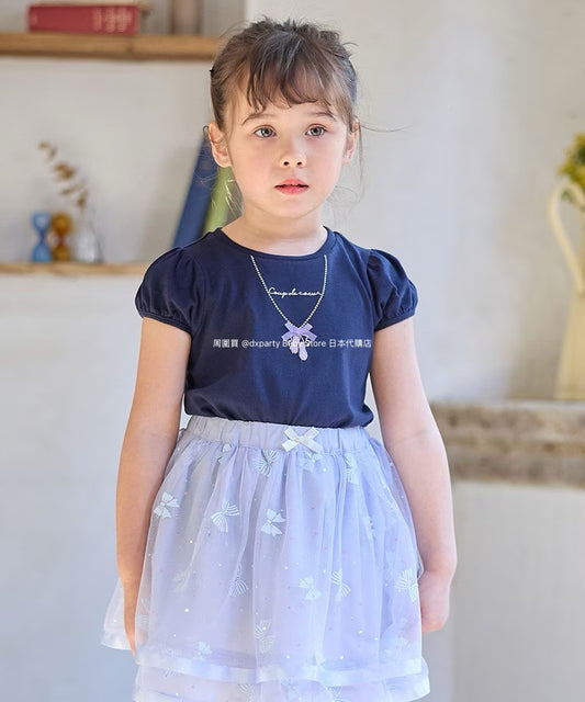 Japanese children's clothing aF#a325 necklace pattern short-sleeved top 90-160cm girls summer TOPS 